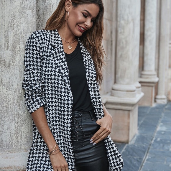 Houndstooth Open Front button detail back Blazer - Picture 7 of 7